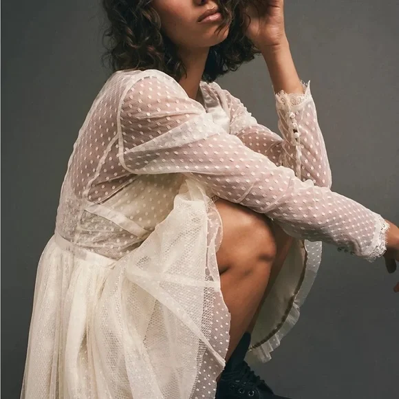 Free People Cream Lace Long Sleeve Dress XL - NWT - Picture 2 of 13